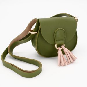 Tasche Bommel moosgrün/ rosa