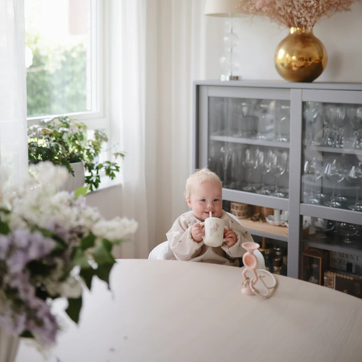 Mushie Silicone Training Cup + Straw Pink Flowers