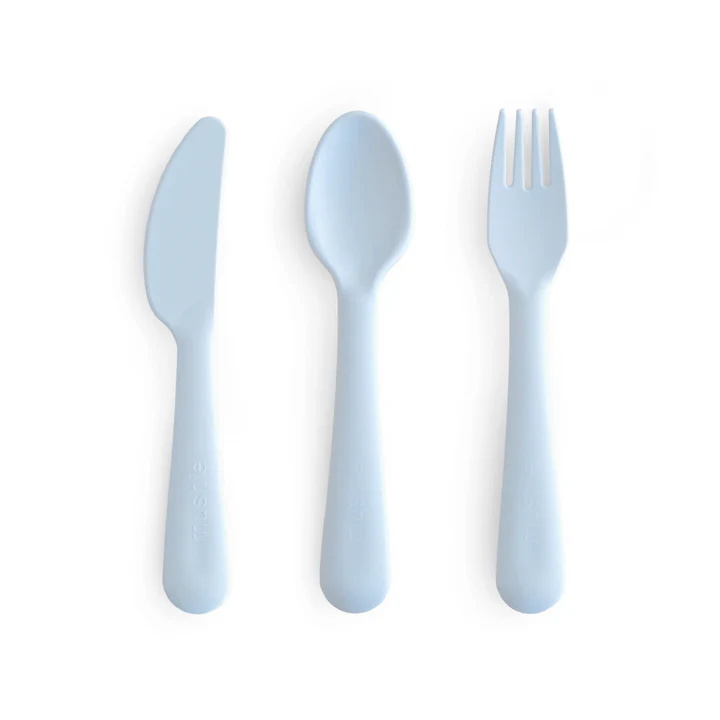 Mushie Cutlery with Silicone Handle 3pcs powder blue – Bild 4