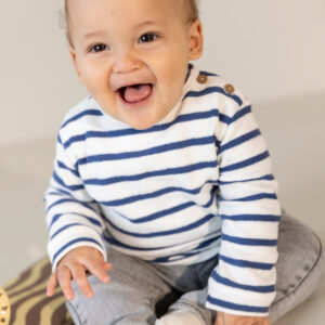 Tee LS stripe gray blue