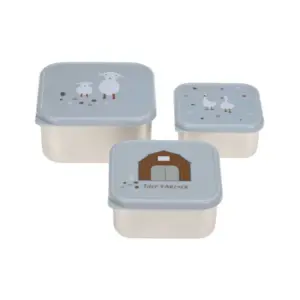 Snackbox Kinder (3er Set) - Edelstahl Brotdose, Tiny Farmer Blau Lässig